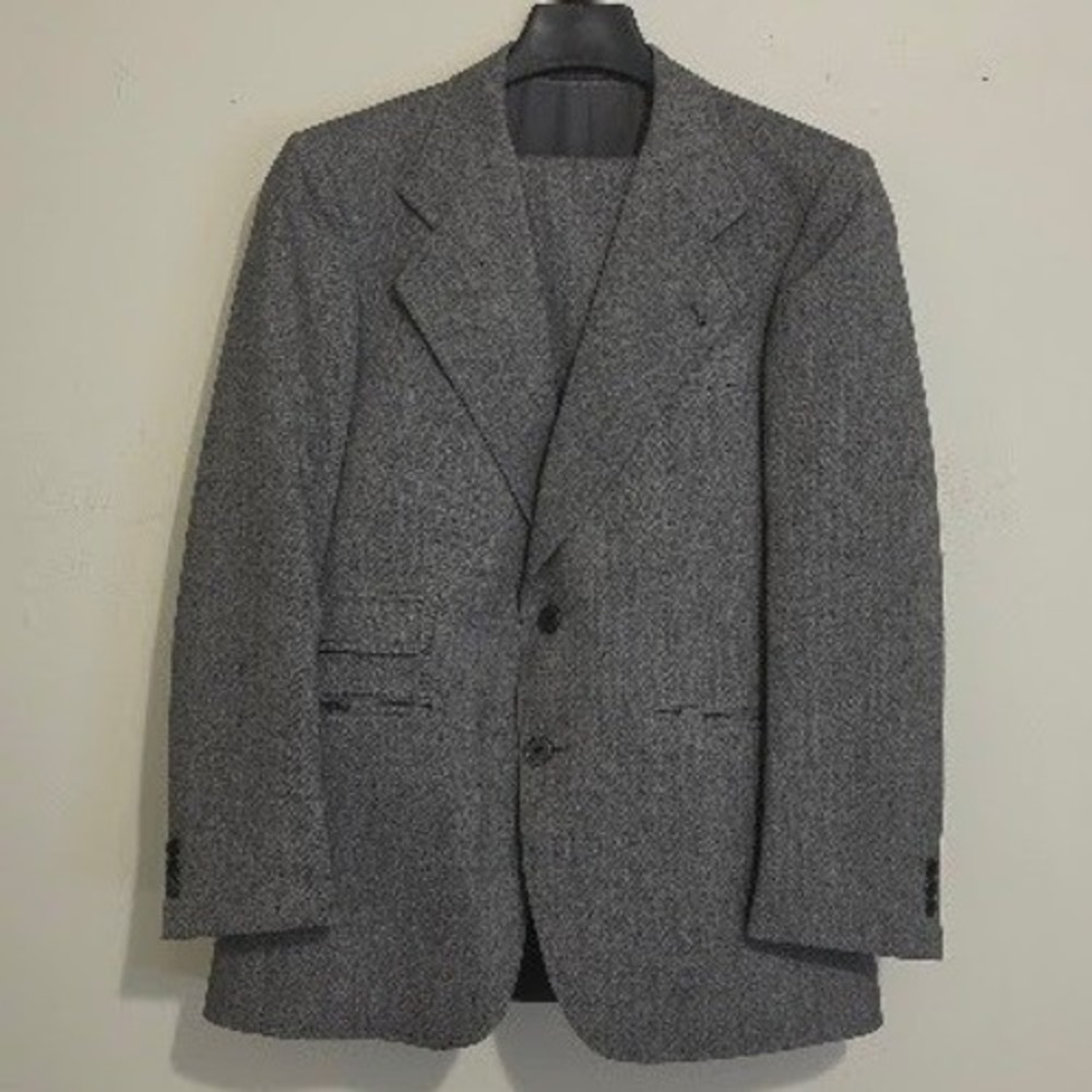 Vintage Grey Herringbone Blazer Mens Two Button Sport Coat Jacket Grey 38R